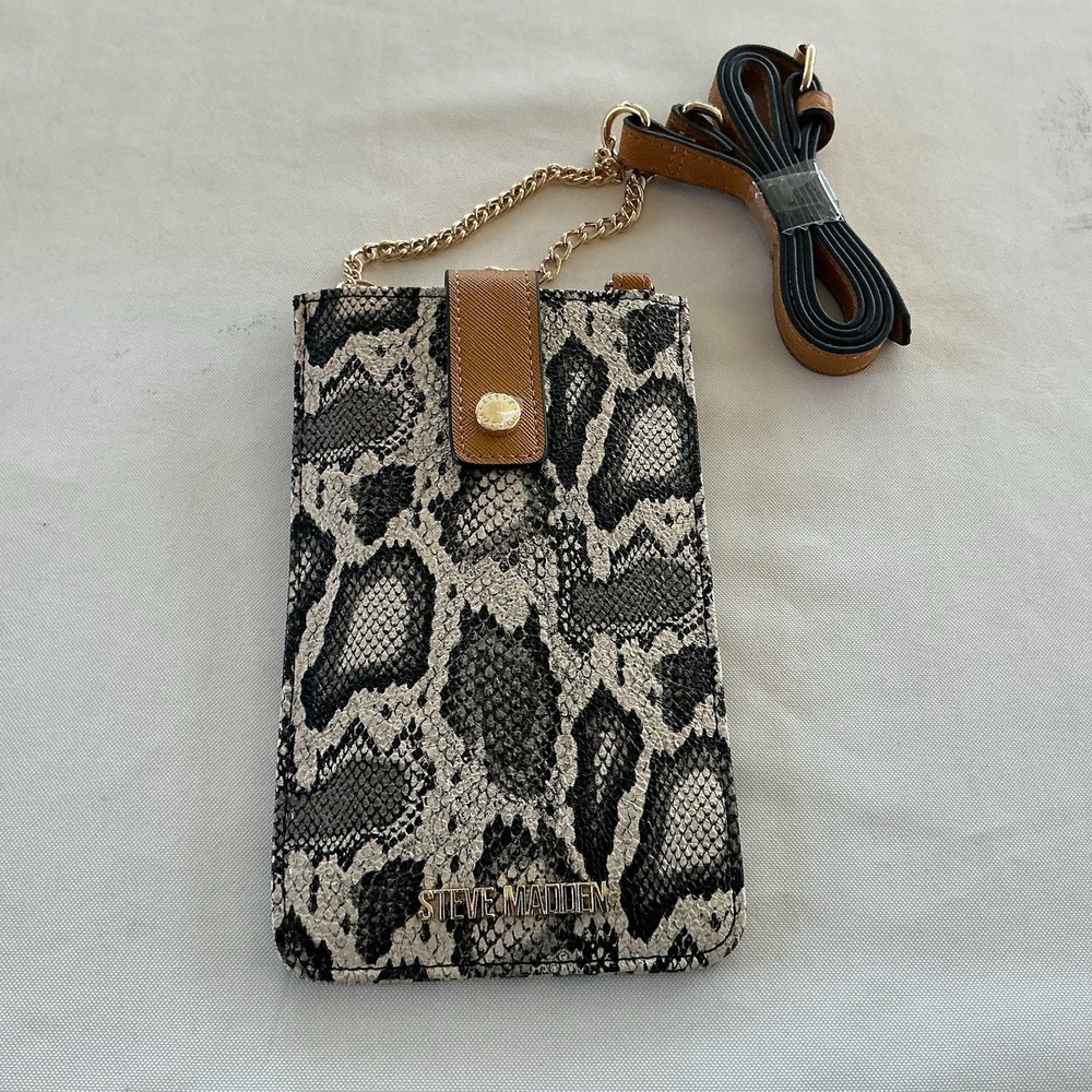 Steve Madden Snakeskin Print Crossbody Chain Phone Credit Card Purse NWOT